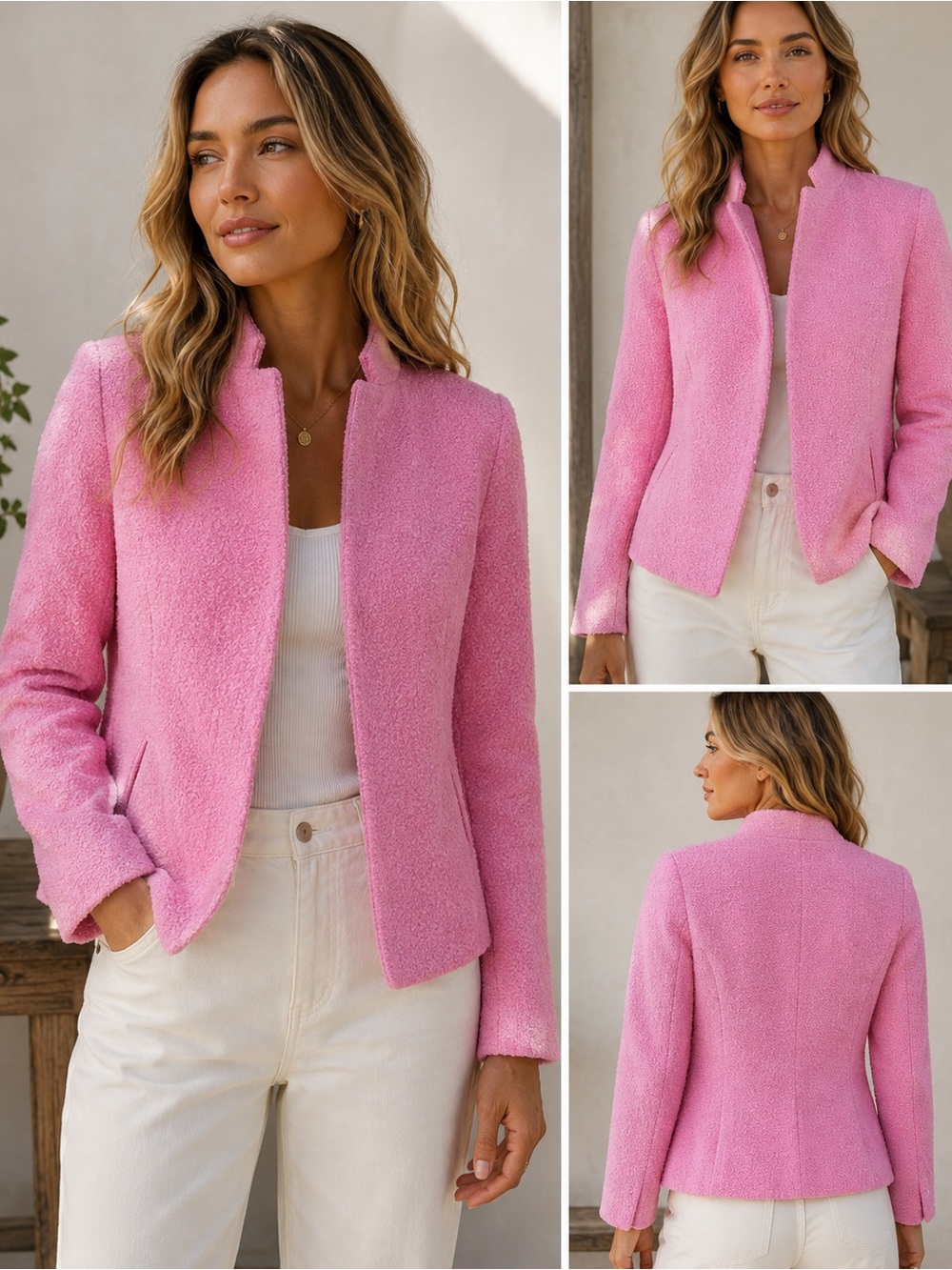 Jones New York Signature Pink Bouclé Blazer Jacket Petite 8P